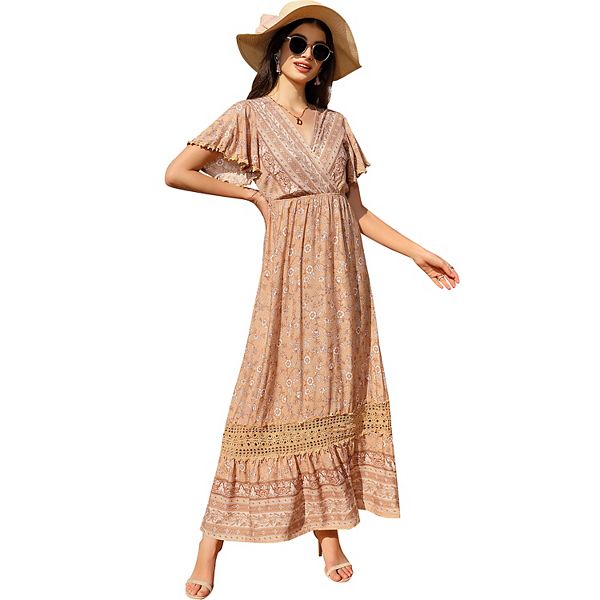 

Женское платье с цветочным принтом в стиле бохо с короткими рукавами и завышенной талией Seoria, Apricot