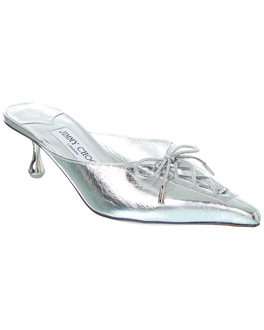 Джимми Чу Скарлетт 50 Кожаные мюли Jimmy Choo, серебряный