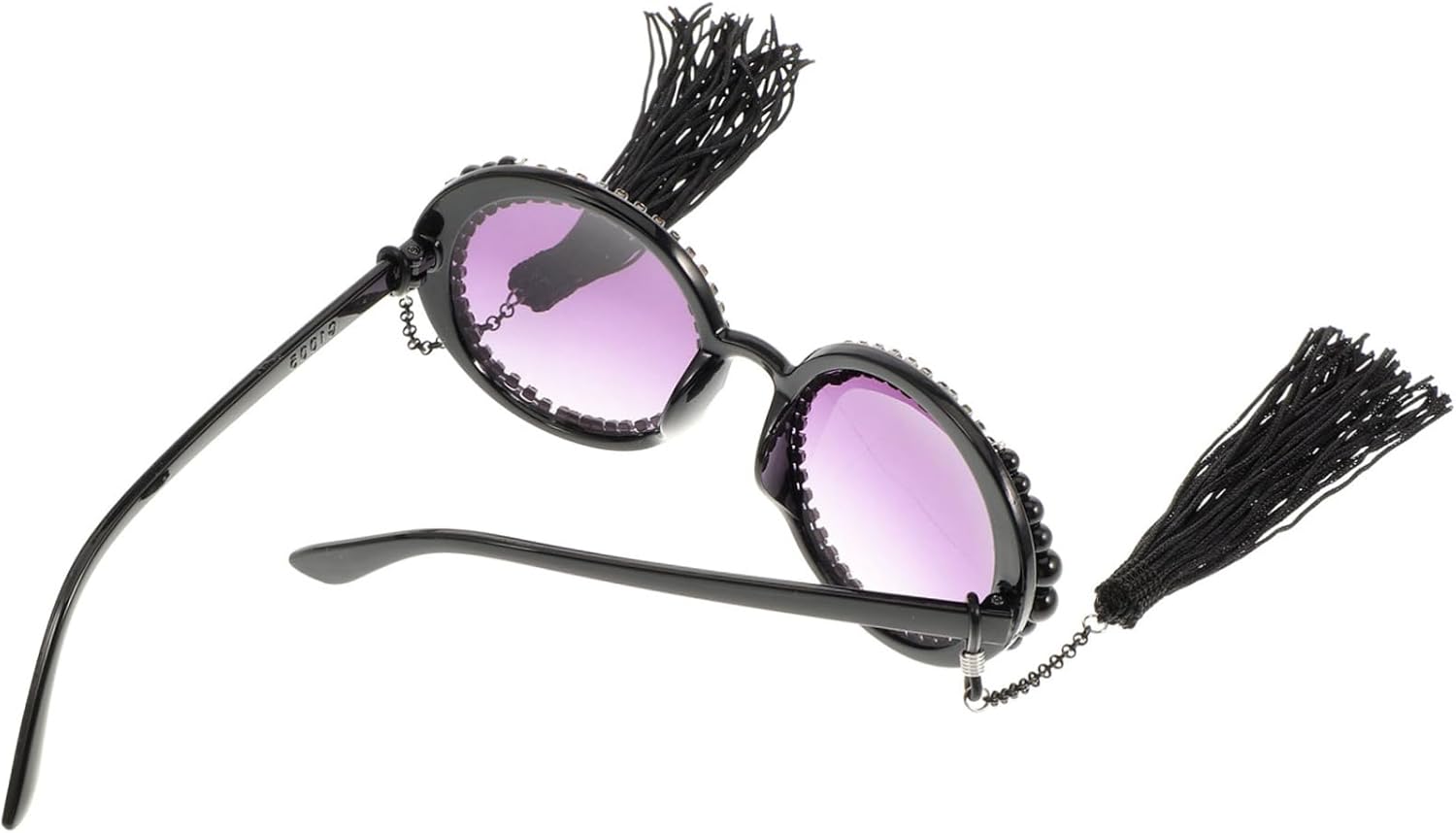

Винтажные солнцезащитные очки в круглой оправе с кисточками и жемчугом, защита от УФ-излучения, декоративные солнцезащитные очки в стиле ретро для мужчин и женщин Healvian, Black