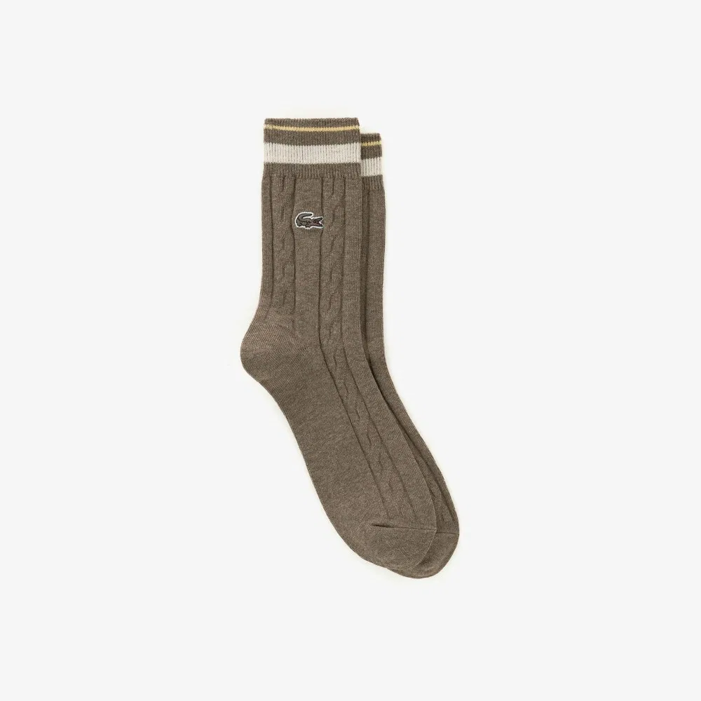 Носки женские Lacoste Cable, средней длины, с узором косичка, белые