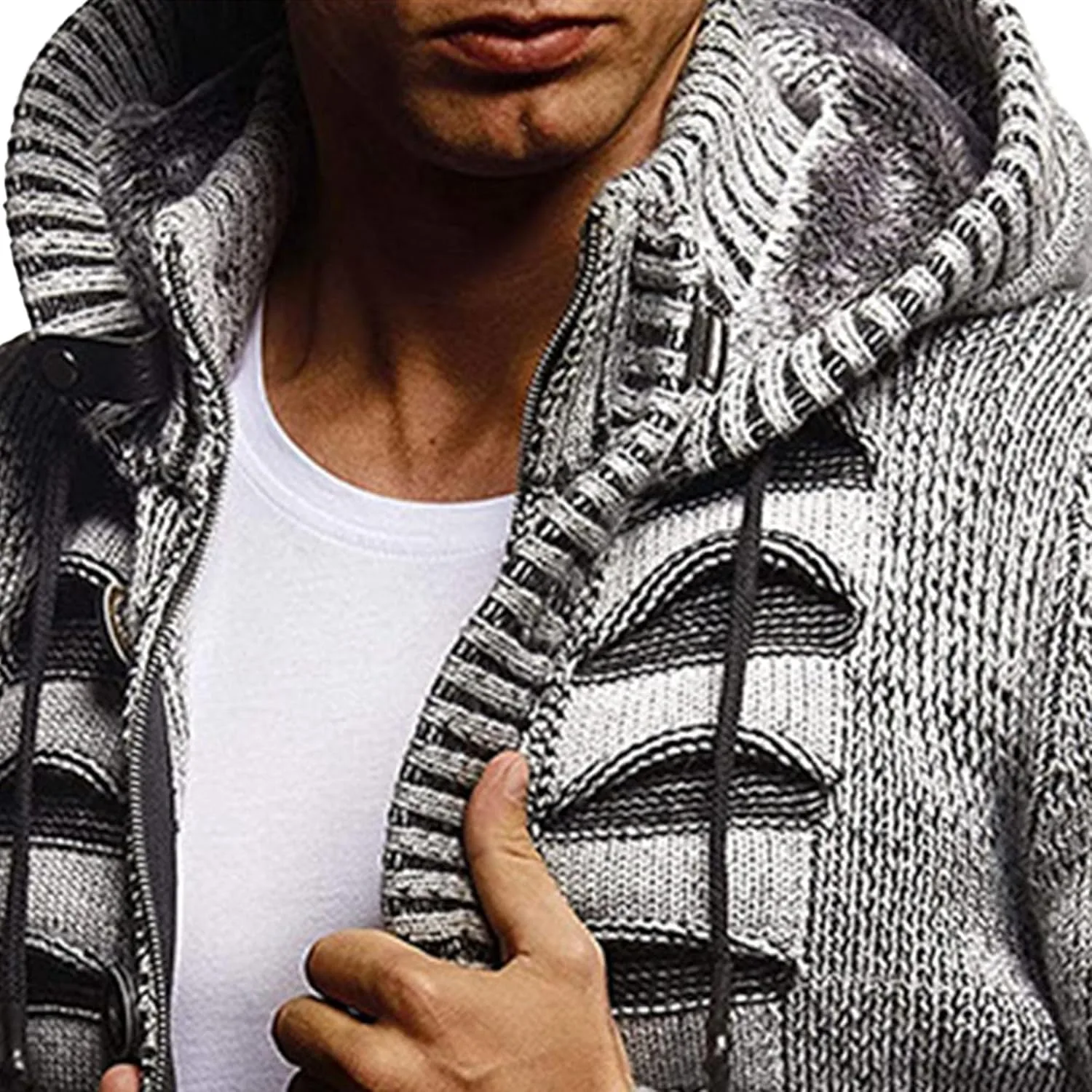 Мужской худи кардиган slim fit с длинными рукавами — фото 4