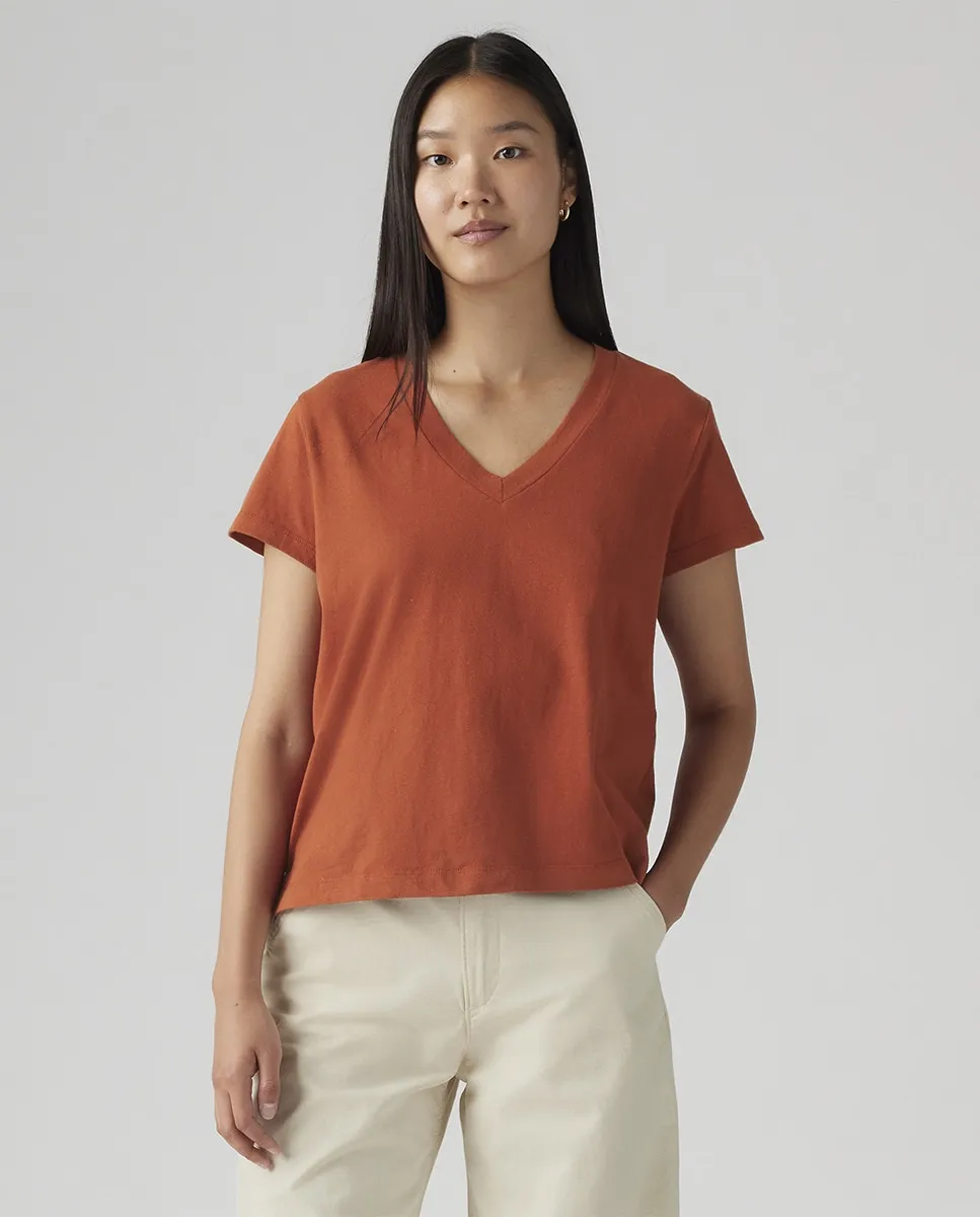 

Женская футболка с коротким рукавом и V-образным вырезом Levi'S, серовато-красный