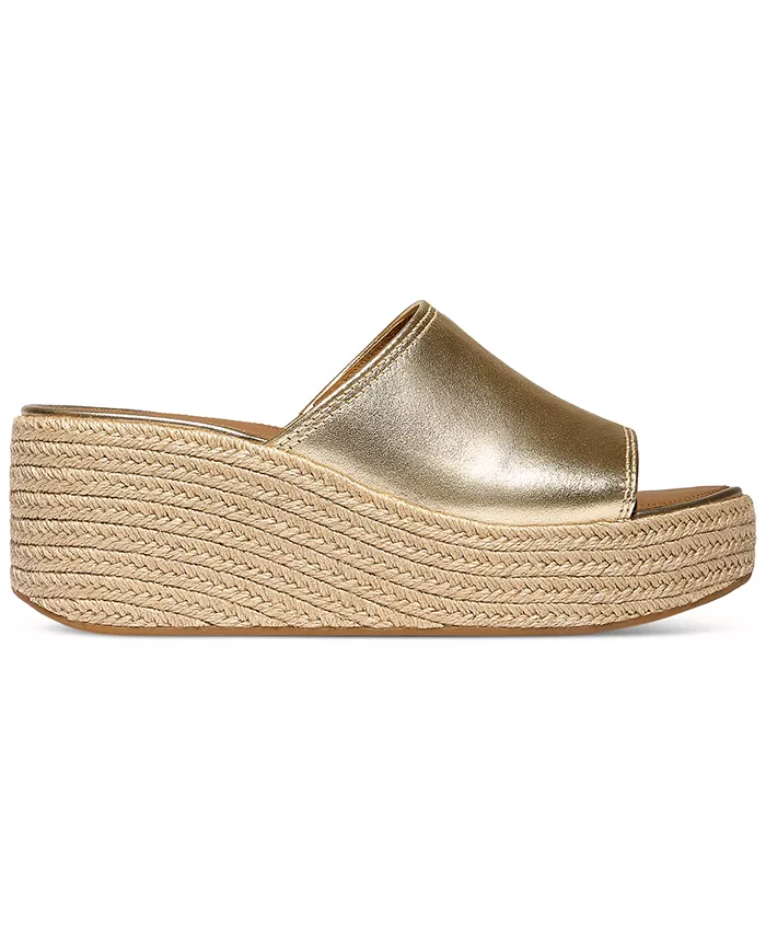 Женские платформы эспадрильи на клиньях из кожи Fitflop, золото — фото 2