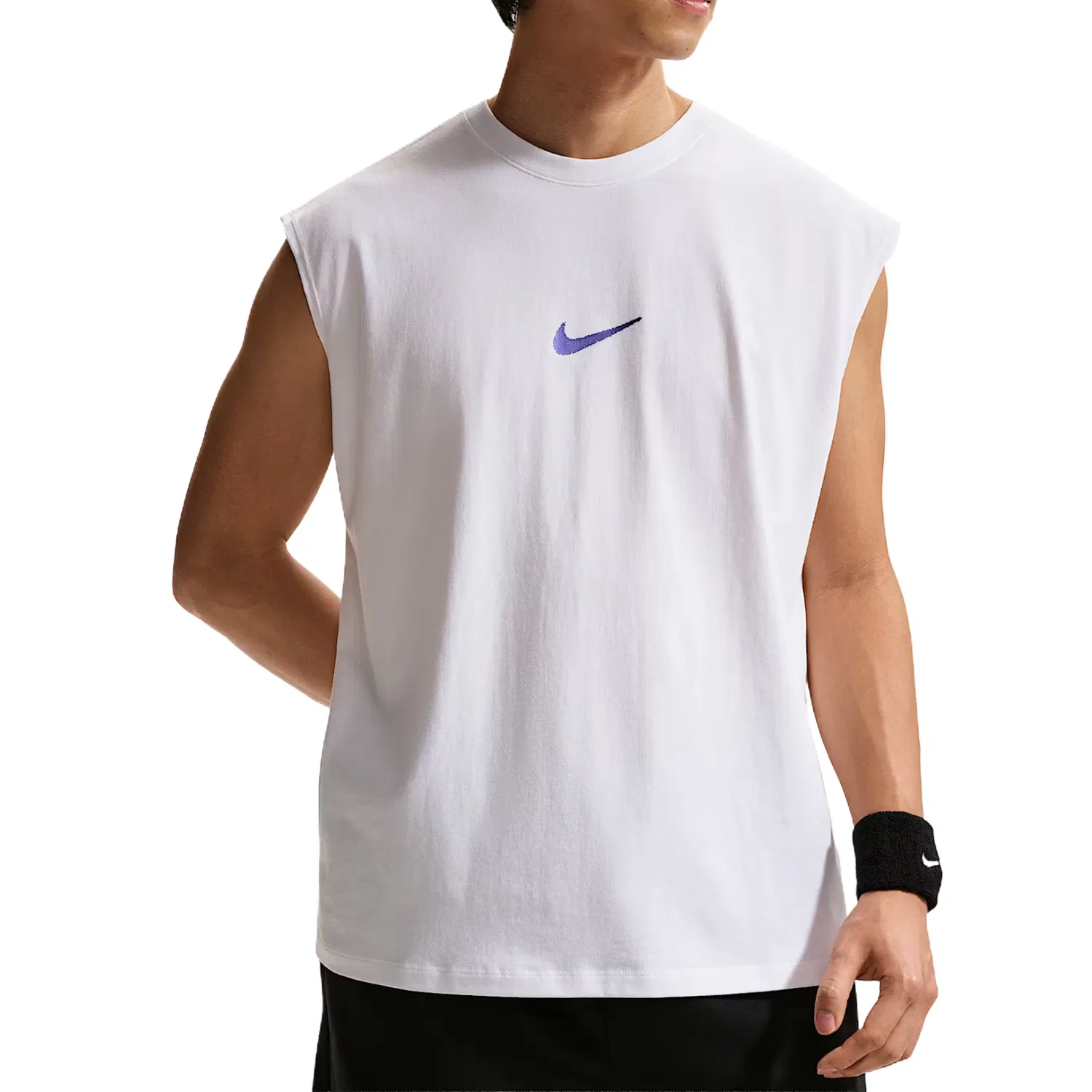 Майка мужская White/Persian Purple, с круглым вырезом, средней посадки Nike