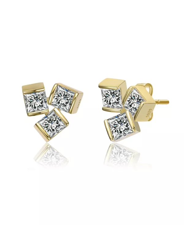 

Серьги-Гвоздики с тремя камнями, покрытыми 14-каратным золотом и прозрачным кубическим цирконием Rachel Glauber, gold