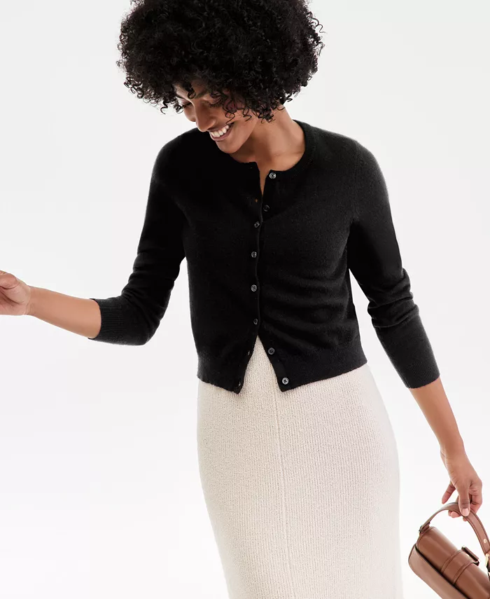 

Женский кардиган с круглым вырезом из 100% кашемира Charter Club, черный