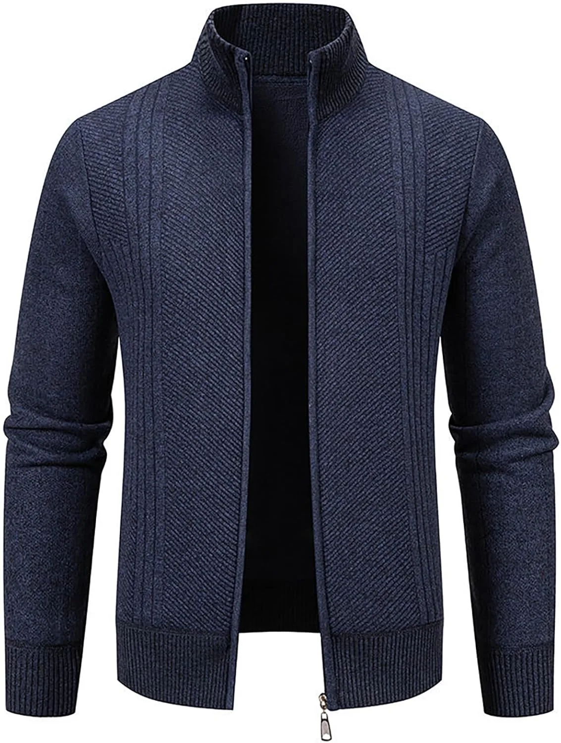 Стильный мужской кардиган на молнии с воротником стойкой, slim fit, вязаный — фото 2