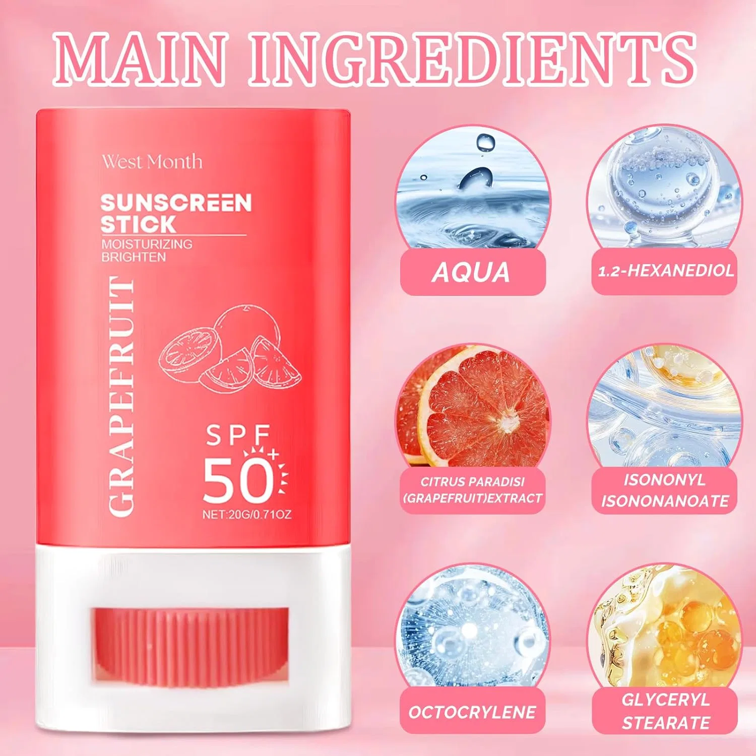 Солнцезащитный стик для лица SPF 50, 2 шт. Meanju, Grapefruit-2 Stück — фото 4