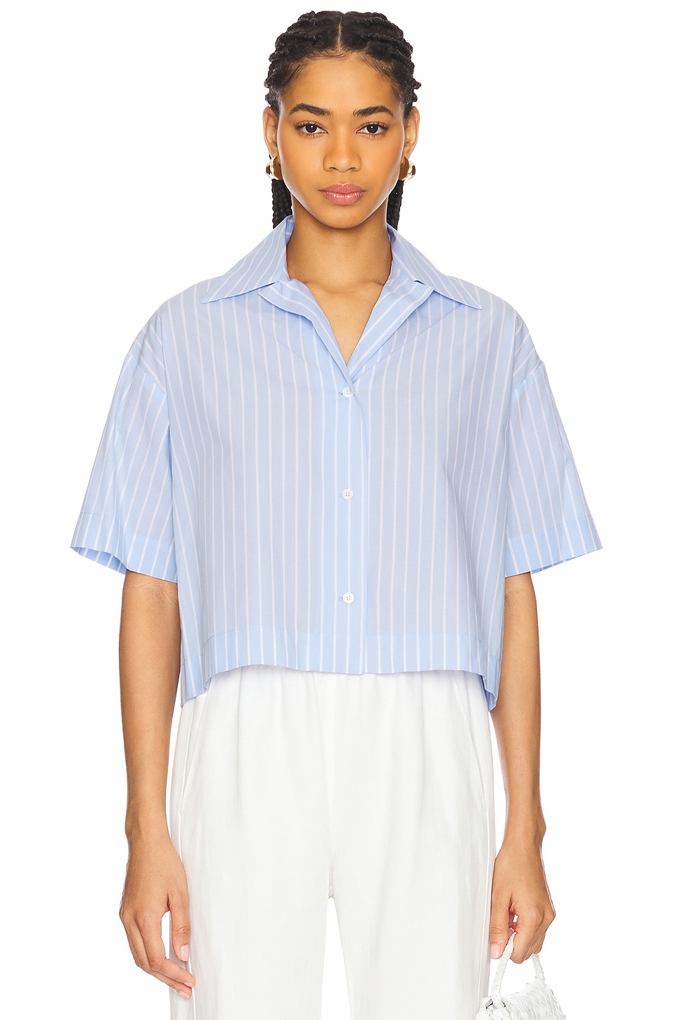 

Обрезанная рубашка с короткими рукавами Enza Costa, light blue & white stripe