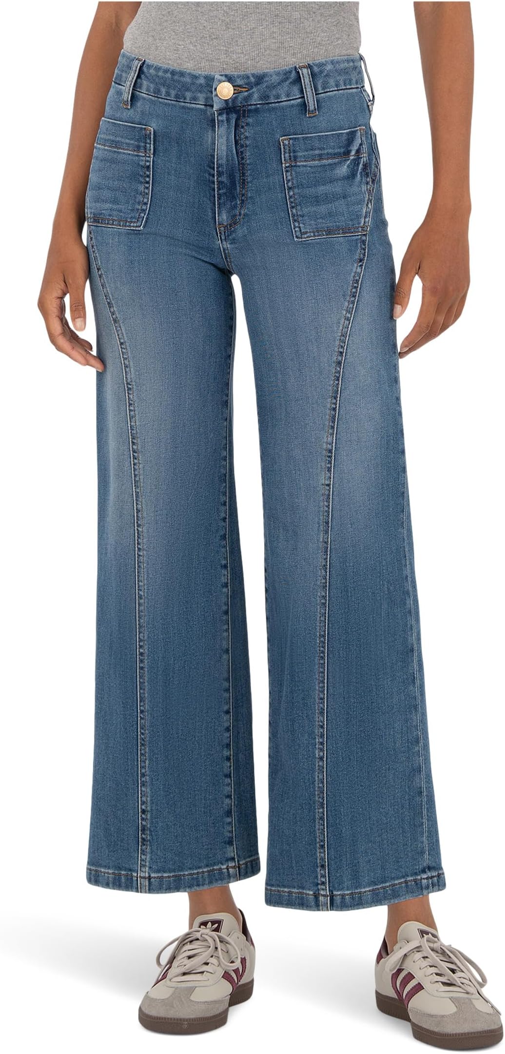 

Джинсы KUT from the Kloth Petite Charlotte High Rise Wide Leg Front Seam Patch Pockets, цвет Vibrant