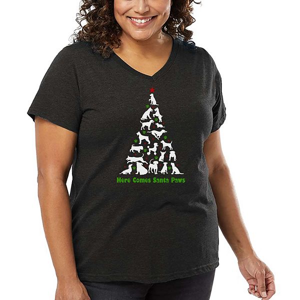 

Футболка с принтом Here Comes Santa Paws - V-образный вырез, женская, plus size La Pop Art, Grey, Серый, Футболка с принтом Here Comes Santa Paws - V-образный вырез, женская, plus size La Pop Art, Grey