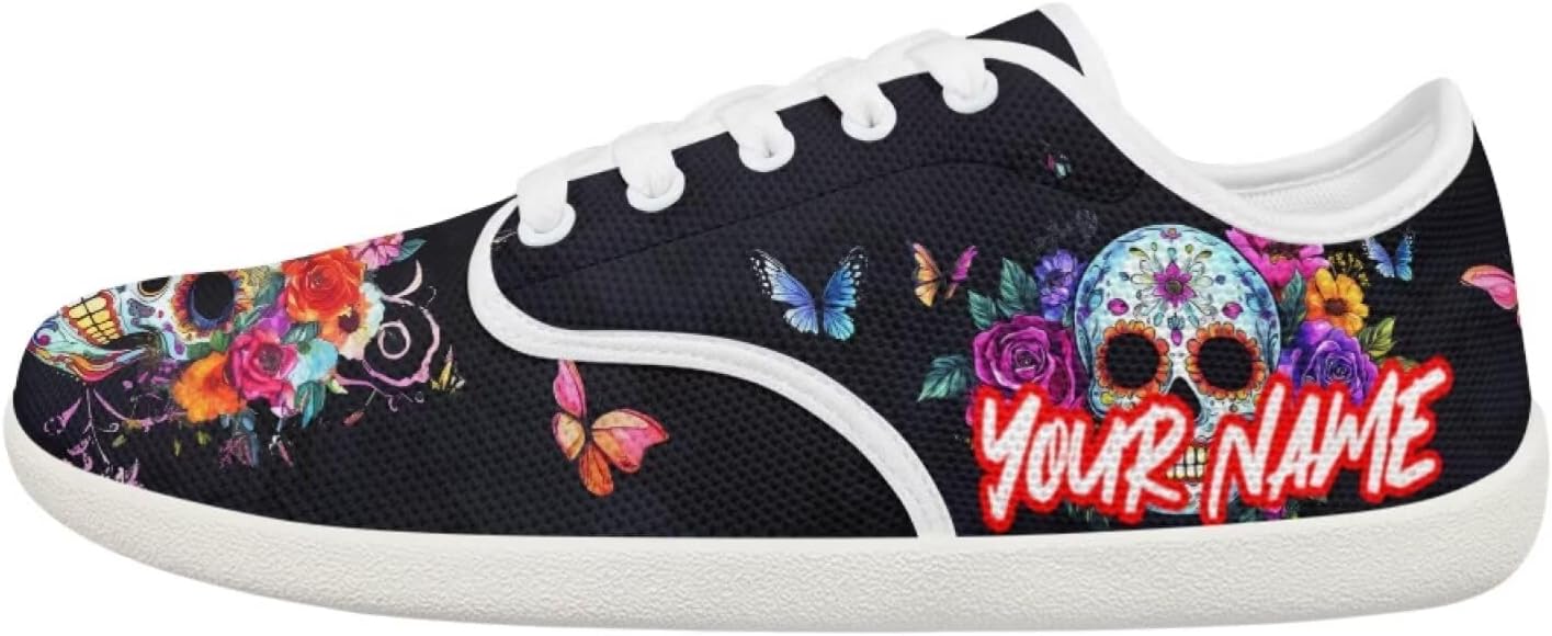 

Кроссовки для ходьбы для женщин и мужчин, с широким носком, босоножки, с нулевым перепадом высоты подошвы, минималистичные кроссовки, дышащая сетка, теннисные кроссовки Pointodoor, Skull Flower Print