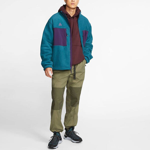 Куртка men's colorblock stand collar fleece zipper dark sapphire blue jacket 'midnight turq grdppl black' Nike, мультиколор — фото 3