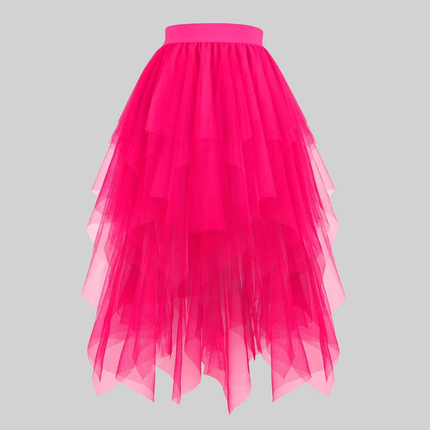 Юбка миди A-силуэта из фатина, многослойная, на высокой резинке, Hot Pink — фото 2
