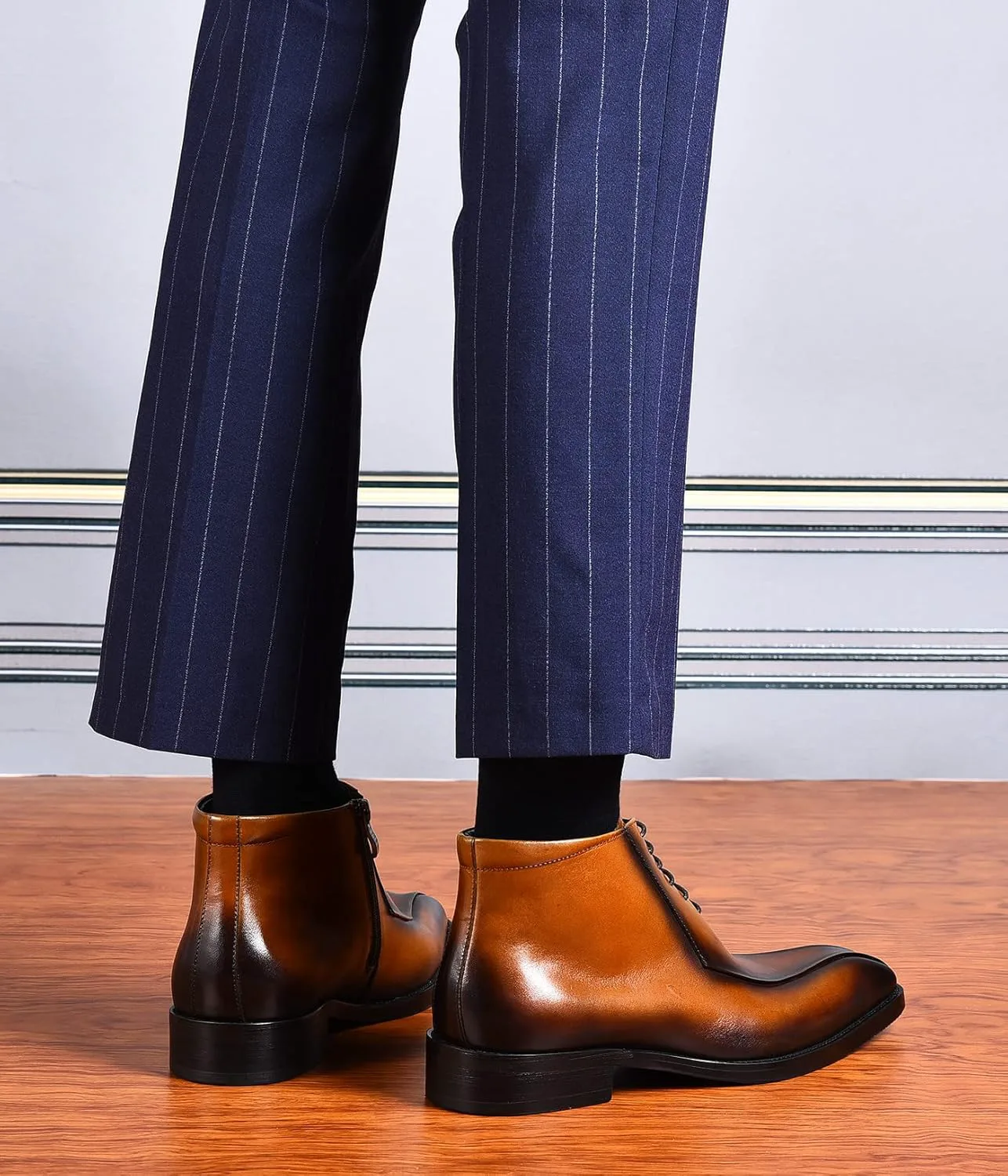 Мужские ботинки Santimon Oxfords, формальные, из натуральной кожи, с гладким носком, на щиколотке, мужская мода, деловой стиль, повседневная одежда, на свадьбу, выпускной, под смокинг, комфортные западные ботинки на шнуровке, коричневый — фото 4