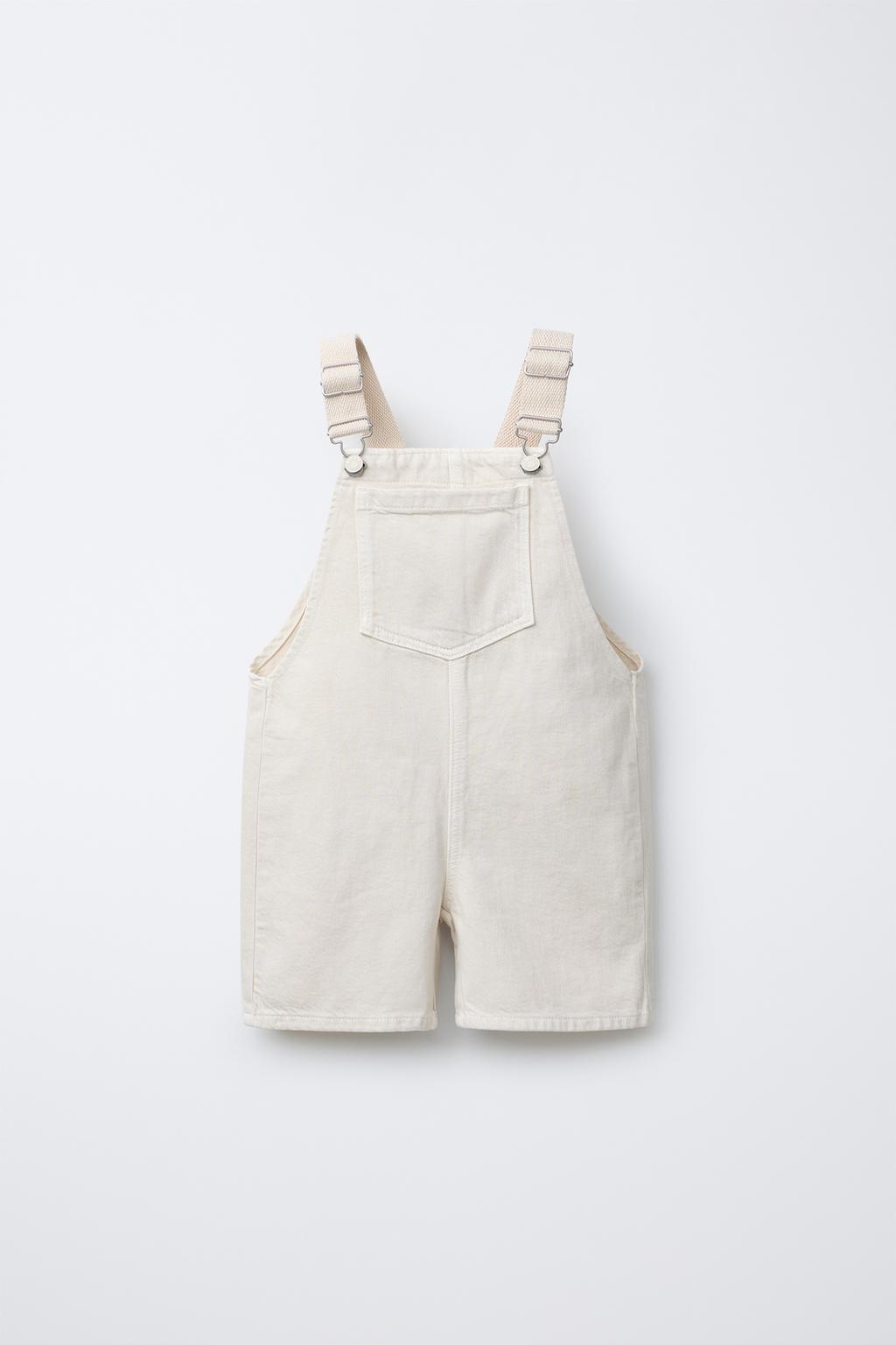 

Холщовый короткий саржевый комбинезон ZARA, цвет Ecru/Marl