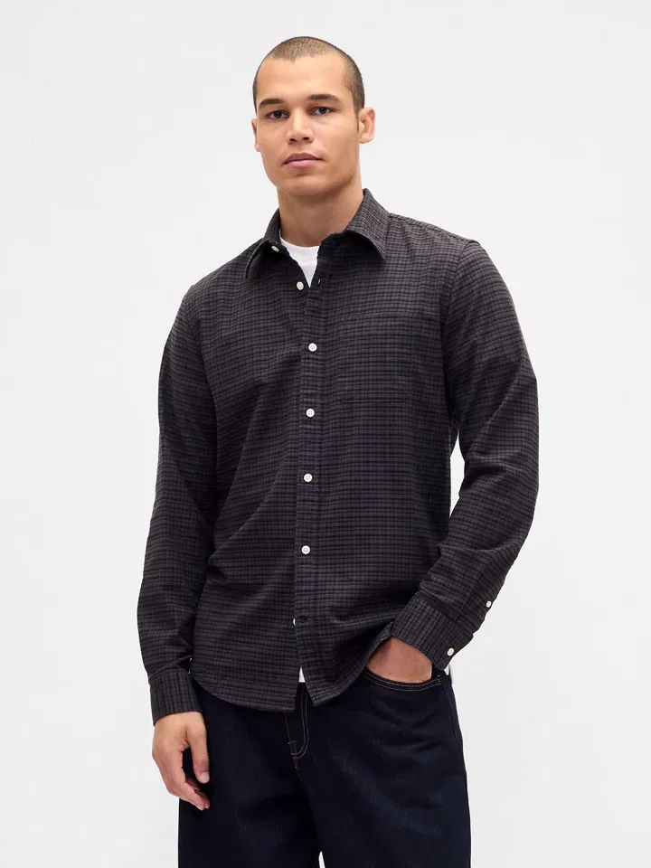 Рубашка Regular Fit в клетку GAP, баклажан/серый
