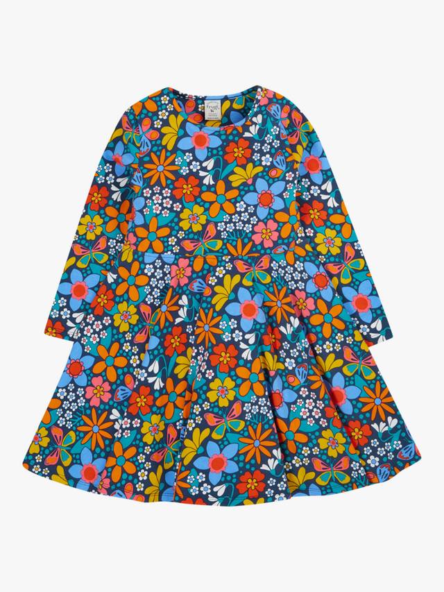 

Детское платье Sofia из хлопка с длинными рукавами в стиле скейтер Frugi, Navy/Retro Floral