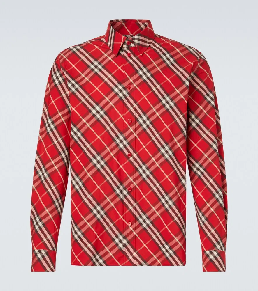 Рубашка Burberry Хлопковая в клетку, классический воротник, красный