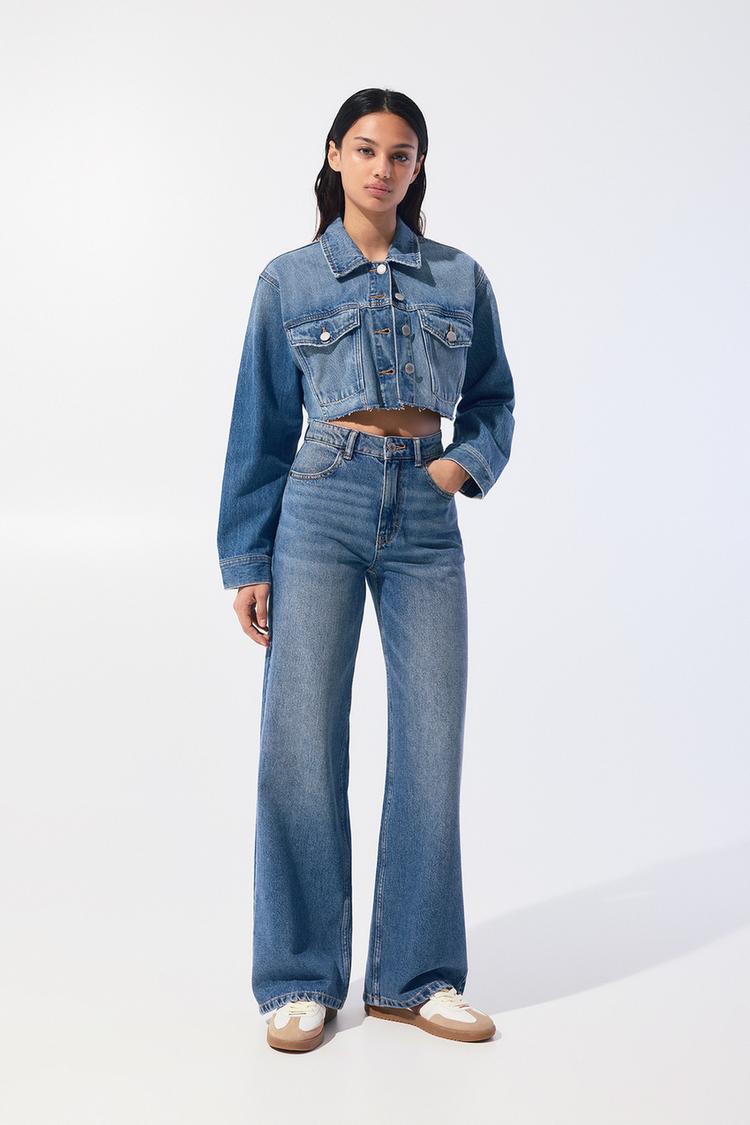 

Джинсы с высокой талией и широкими штанинами Pull And Bear, синий