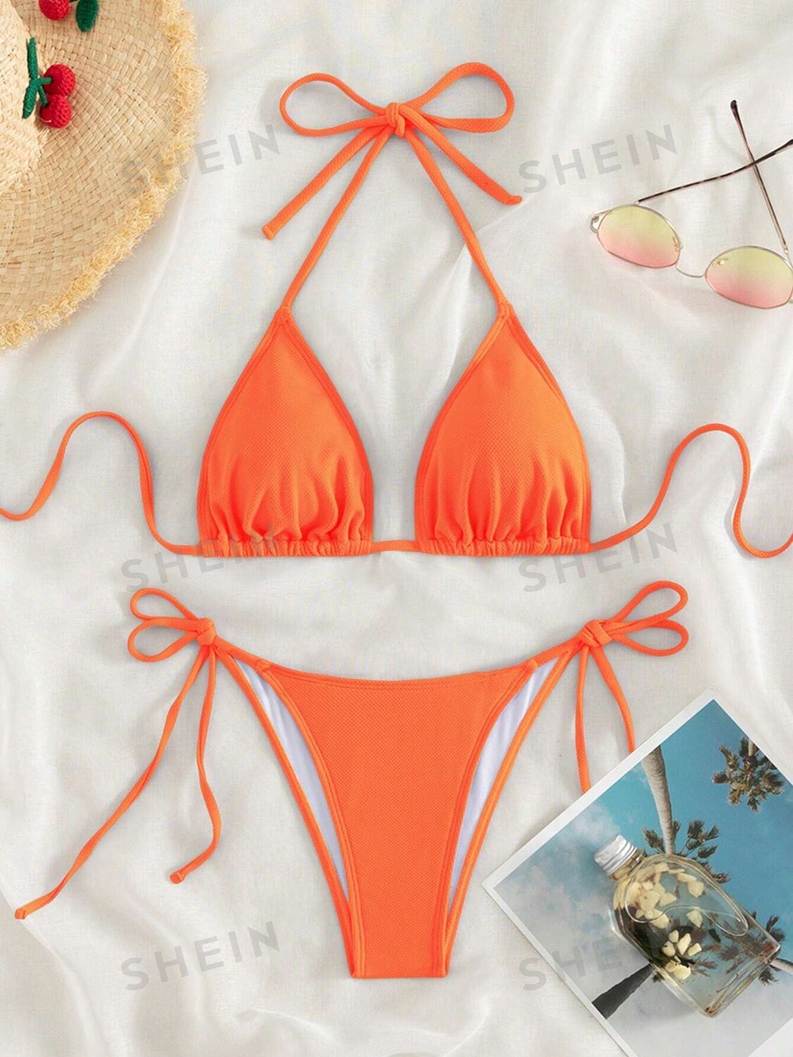 

Купальник Shein Swim Basics с разрезом на шее, оранжевый