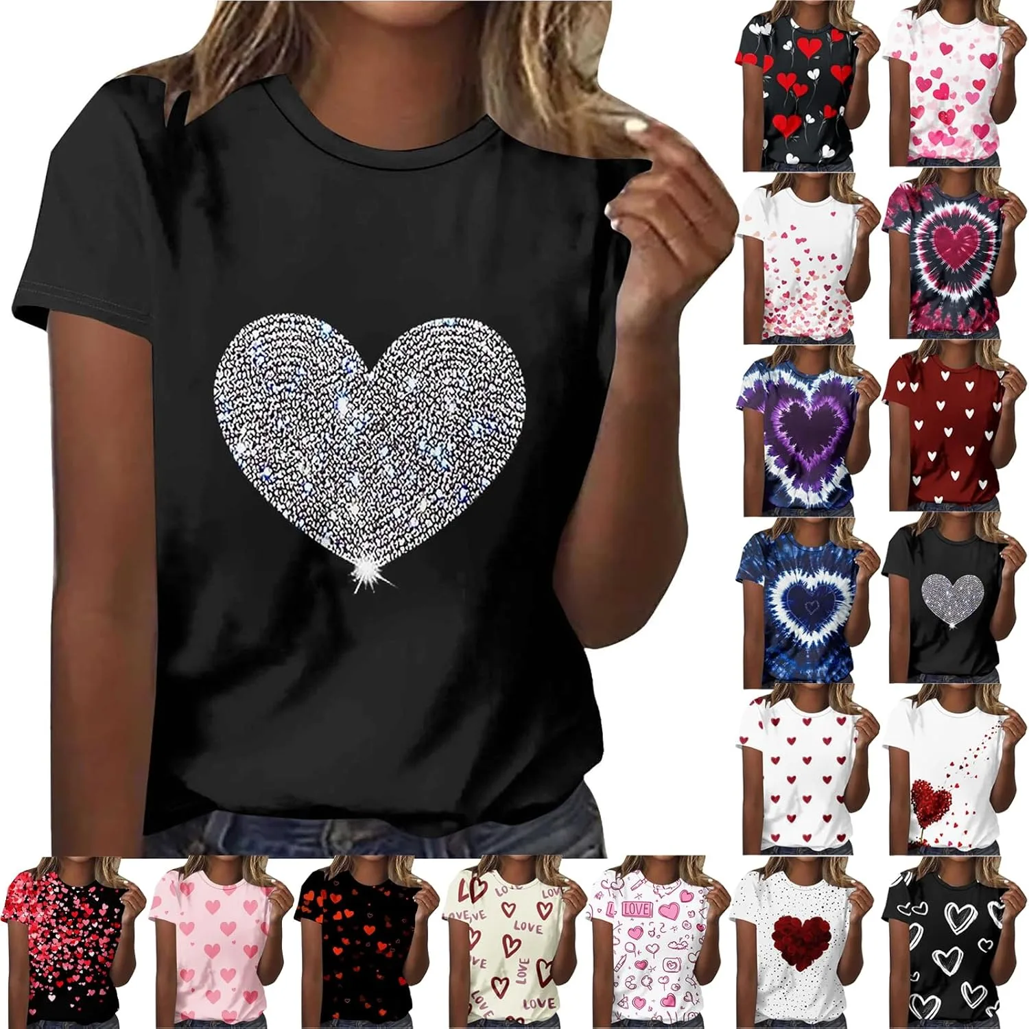 

Топы Valentine's для женщин — короткий рукав, принт с сердцем gsatuba