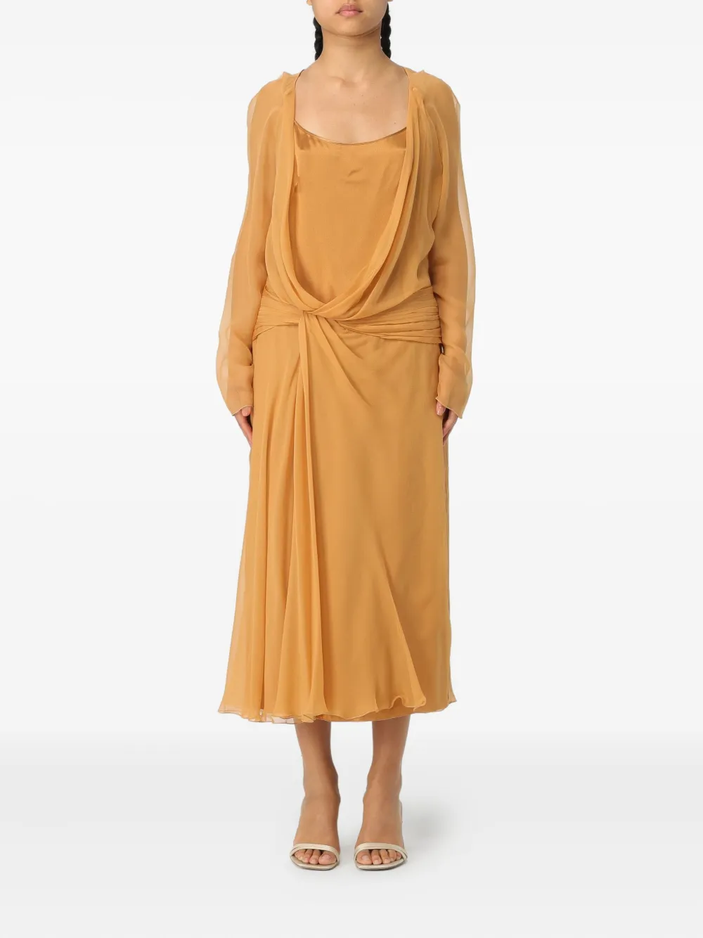 

Платье миди из драпированного шифона Alberta Ferretti, желтый