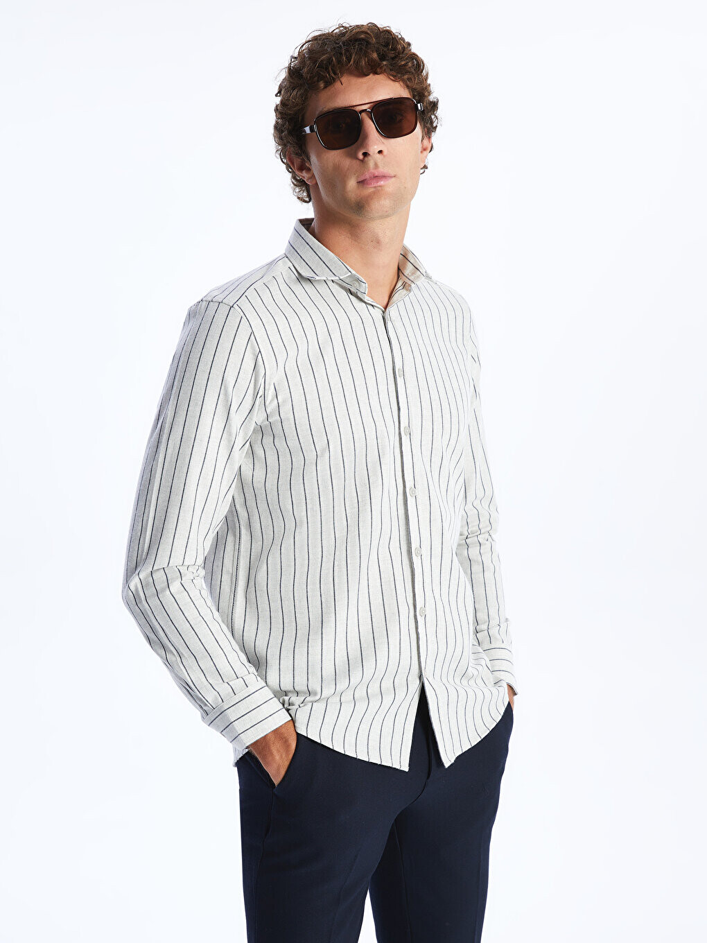 

Мужская полосатая рубашка Slim Fit с длинным рукавом SOUTHBLUE, серый полосатый