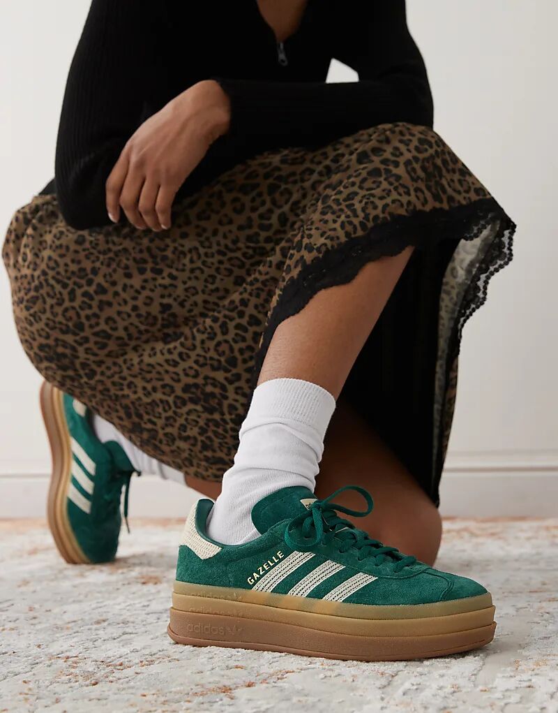 Кроссовки Gazelle Bold на платформе зеленого и белого цвета adidas Originals
