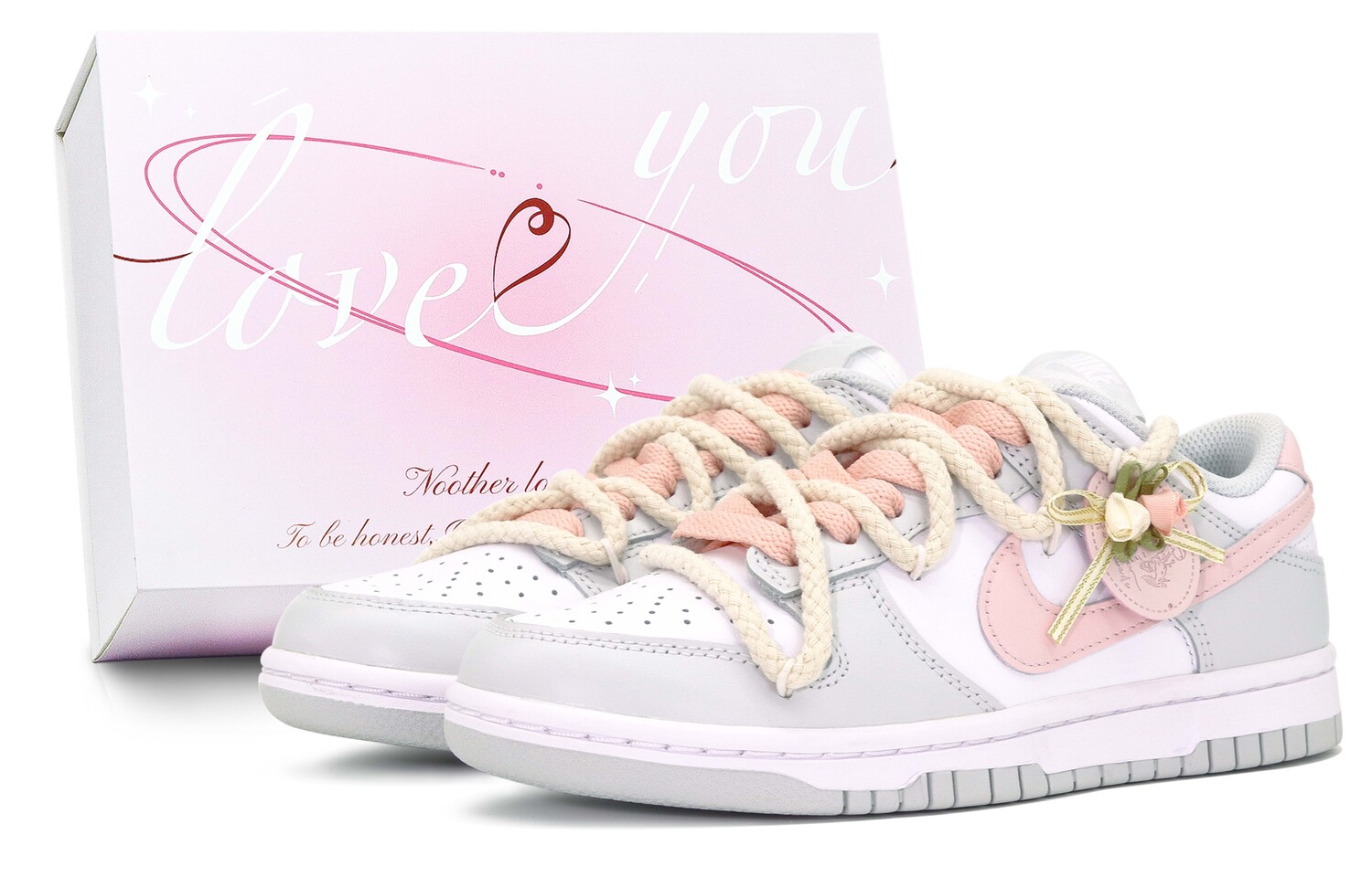 

Кроссовки Nike Dunk Skateboarding Shoes Women's Low-top Heather Gray/Dusty Pink, серый/розовый