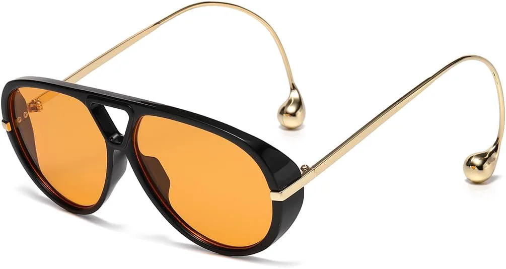 

Солнцезащитные очки Long Keeper Retro Oversized Pilot Sunglasses Women Trendy 70s Pilot Shield Big Frame Double Bridge Vintage Shades UV400, Black Orange