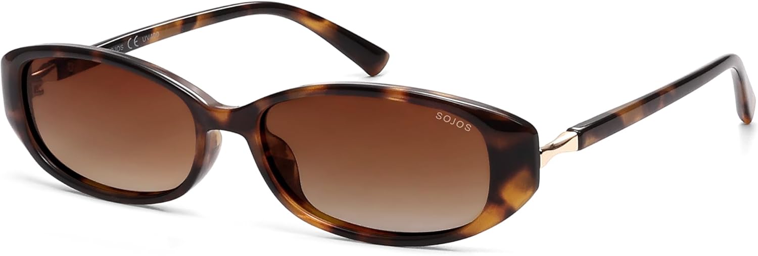 

SOJOS Модные поляризованные ретро-солнцезащитные очки овальной формы для женщин, стильные очки в стиле 90-х, легкие, узкие, модель SJ2641, Brown Tortoise Frame Brown Grading Lens