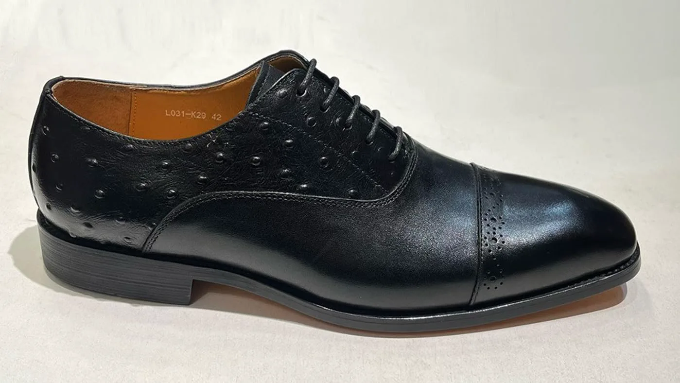 Мужские официальные туфли Santimon Oxfords - стильные и удобные дерби с носком из натуральной кожи для свадеб и делового повседневного образа, черный — фото 2