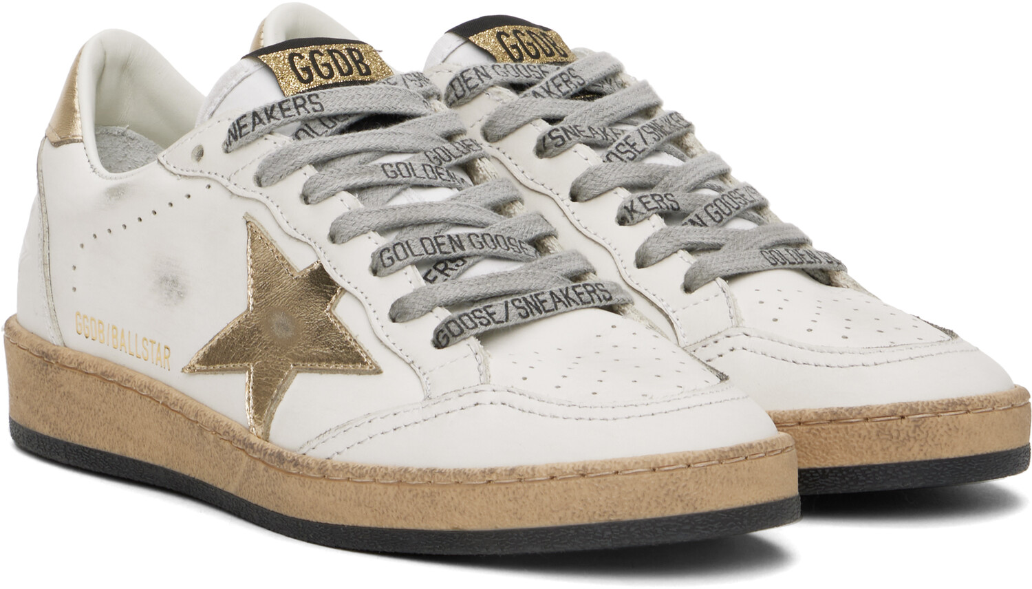 Белые кроссовки Ball Star Golden Goose, Milk/Gold — фото 4