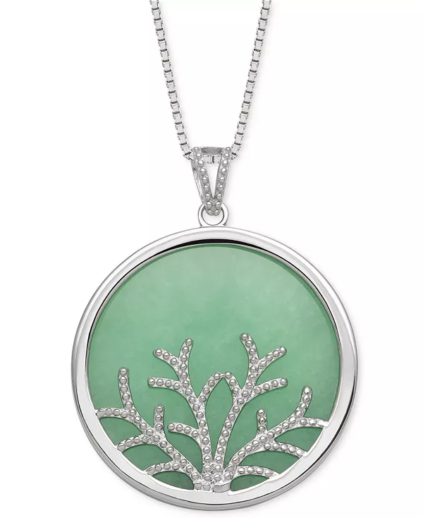 

Ожерелье с подвеской в виде круглого диска из окрашенного зеленого нефрита, 18 дюймов, из стерлингового серебра Macy'S, jade