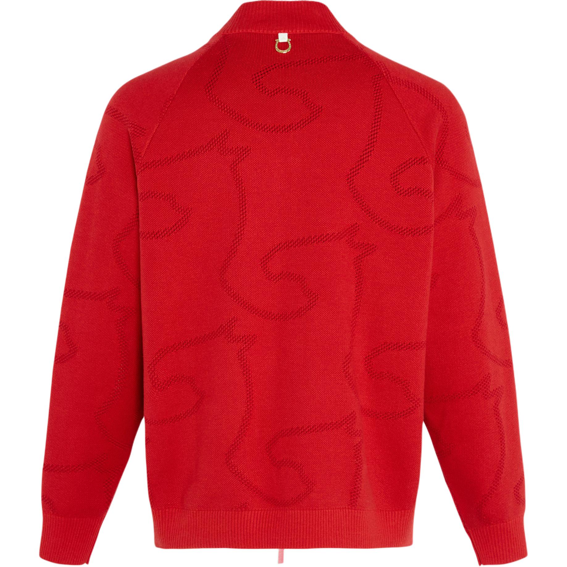 Adidas Мужской трикотажный кардиган CNY Knitwear, светло-алый/белый, со стоячим воротником, средней жесткости — фото 3