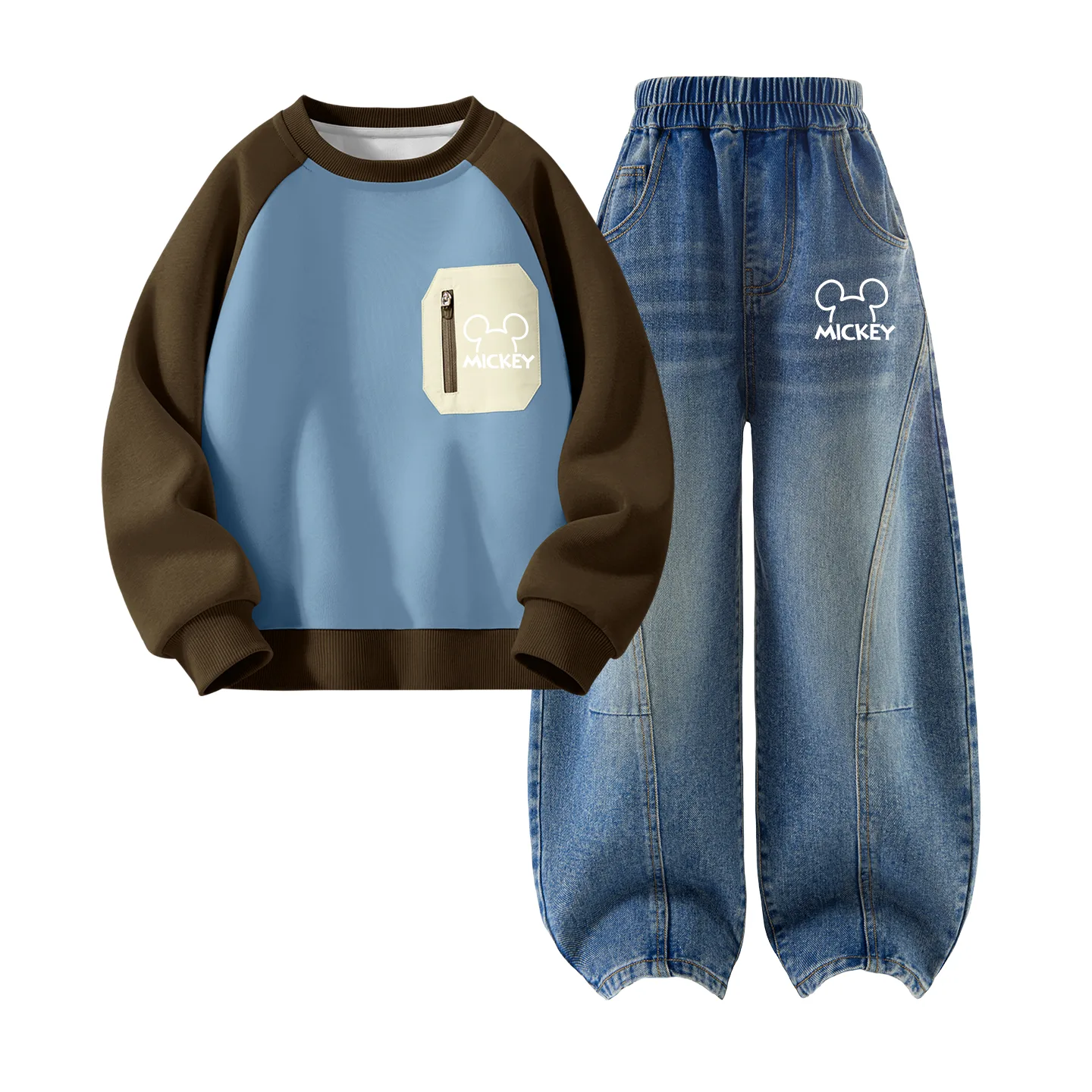 Детская повседневная спортивная футболка с круглым вырезом Disney, Thick Board Line K Blue Coffee+Line K Denim Blue