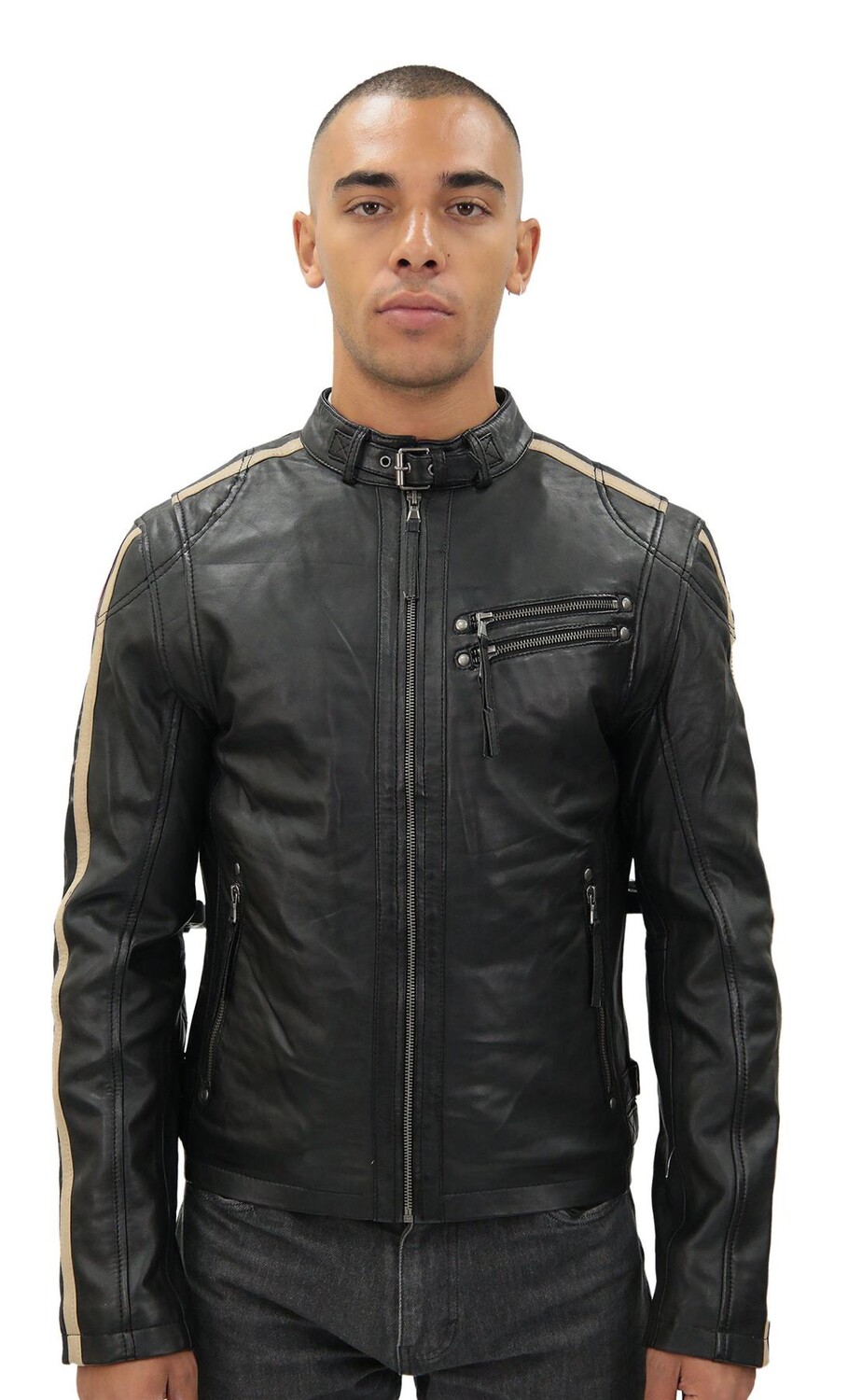 

Кожаная куртка в полоску в стиле кафе марсель Infinity Leather, черный