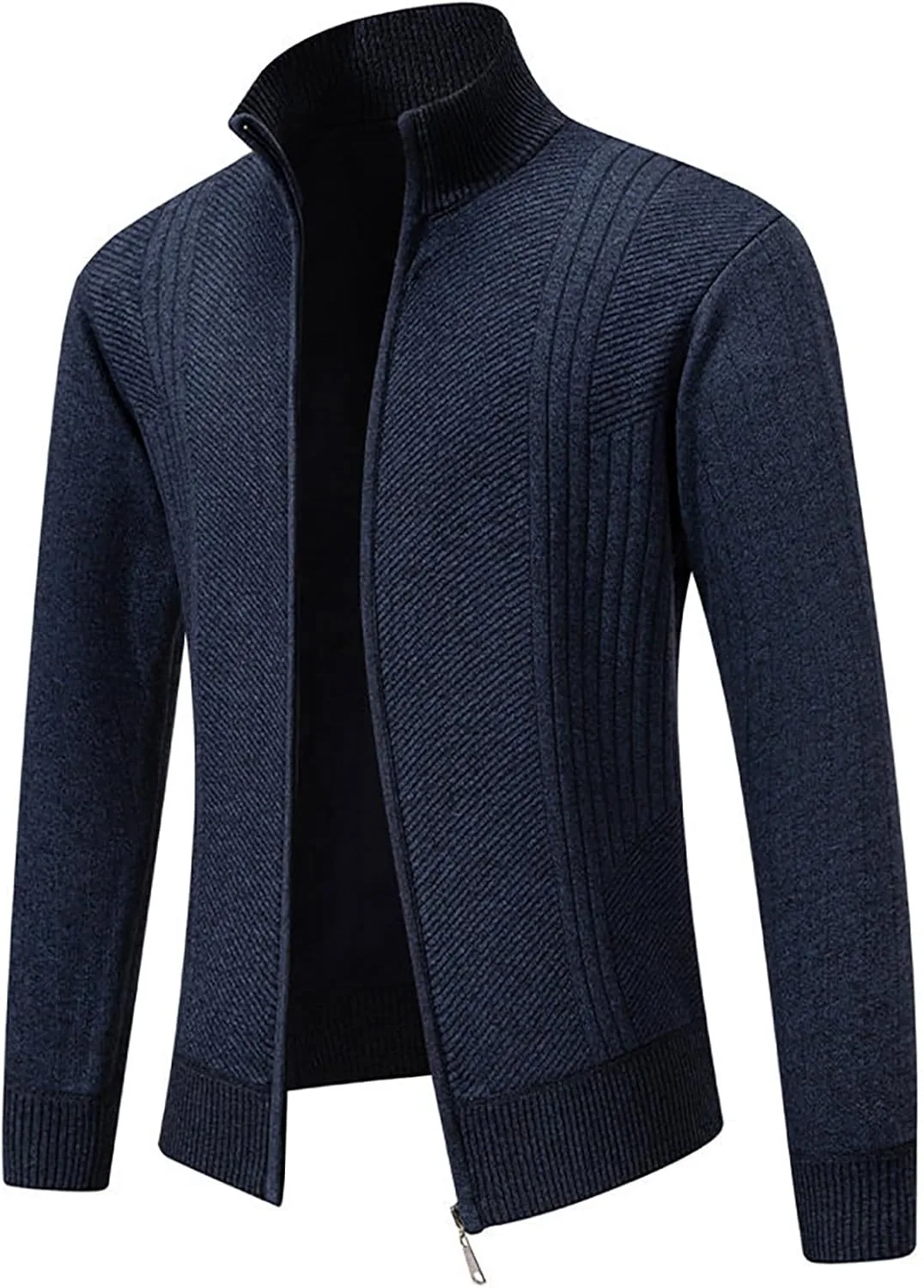 Стильный мужской кардиган на молнии с воротником стойкой, slim fit, вязаный — фото 3