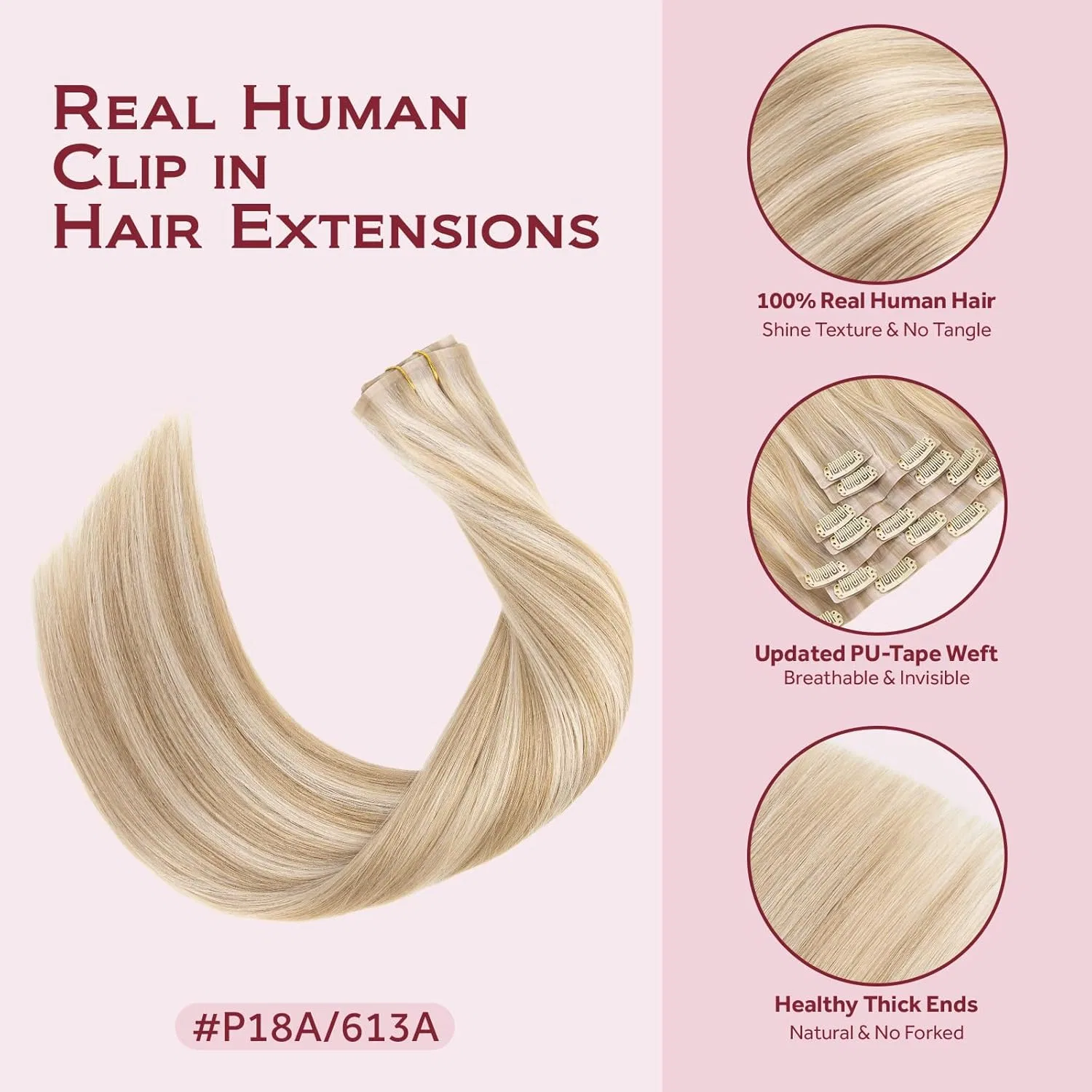 Натуральные накладные волосы на заколках SOBEAUTY, 45 см Sobeauty, Mix Light Gold P18A/613A — фото 3