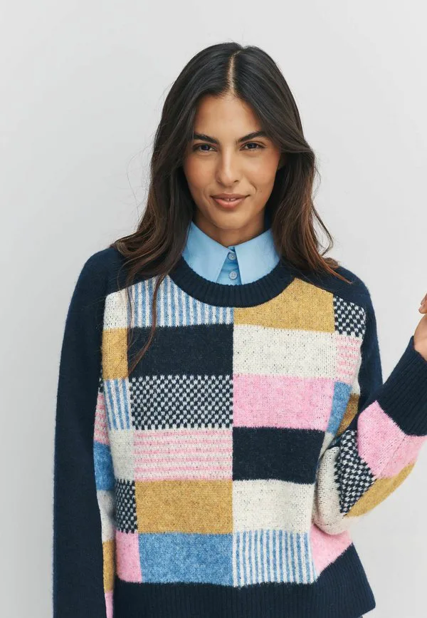 Свитер с круглым вырезом, укороченный Next, Navy Blue Multi Patched — фото 4