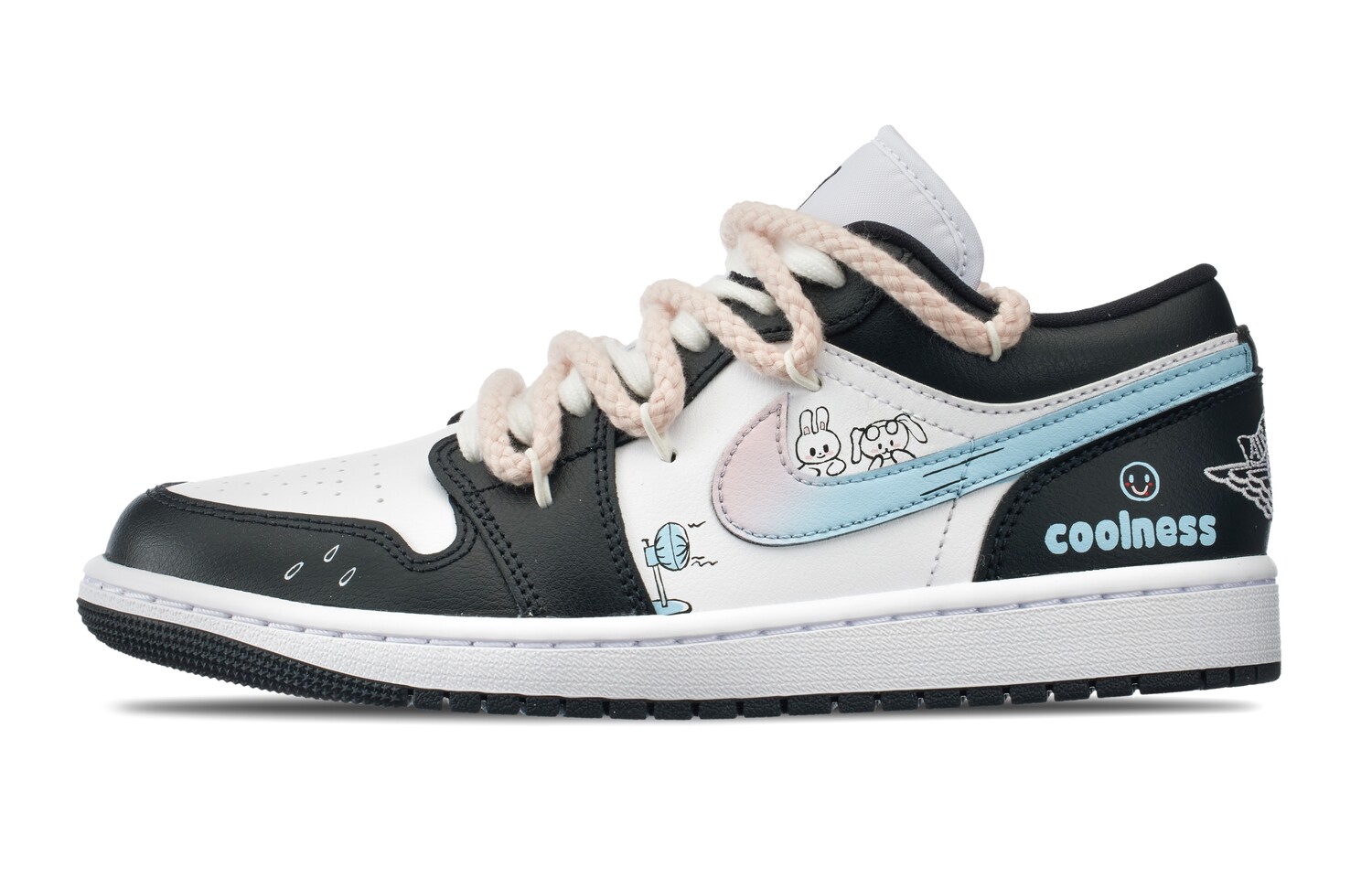 

Кроссовки Air Jordan 1 Vintage Basketball Shoes Women's Low-top Black/pink/blue, розовый