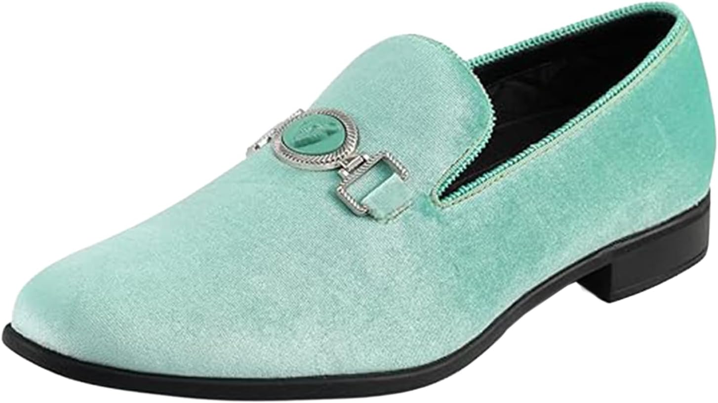 

Мужские лоферы Amali Velvet Slip-On с львиным декором, тапочки для смокинга, лоферы с металлической цепочкой, зеленый/мятный