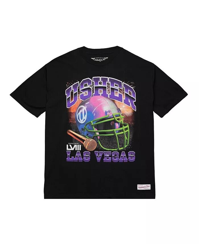 

Мужская и женская черная футболка Usher Super Bowl LVIII Collection Event Night Mitchell & Ness