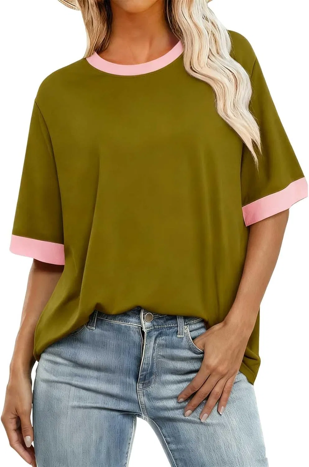 Блуза женская свободного кроя, цвет: army green