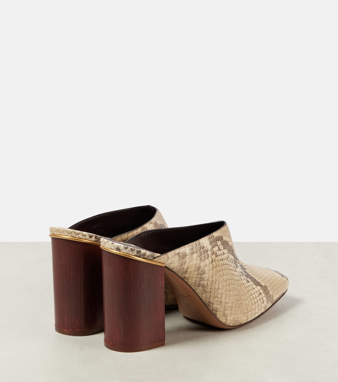 Мюли из кожи с эффектом змеиной кожи Ambre Chloé, Misty Beige — фото 3