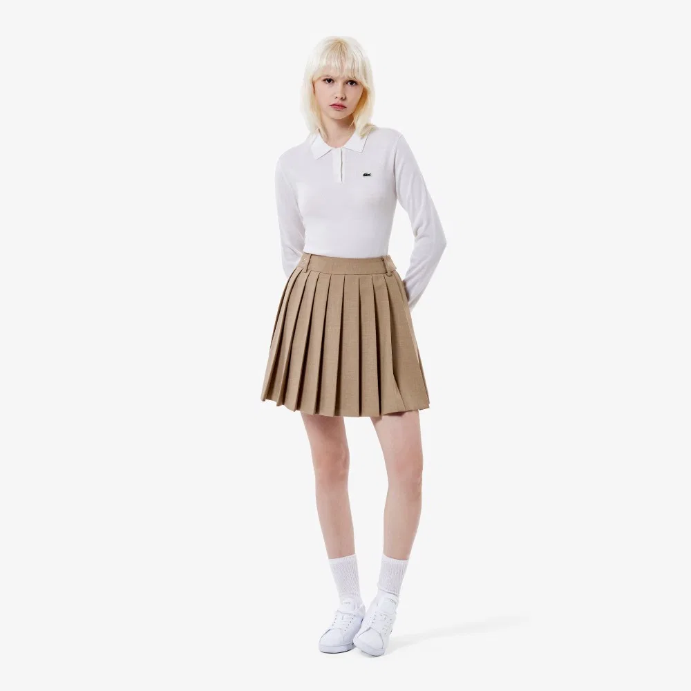 Свитер-поло Lacoste женский шерстяной, базовый, офф-уайт — фото 4