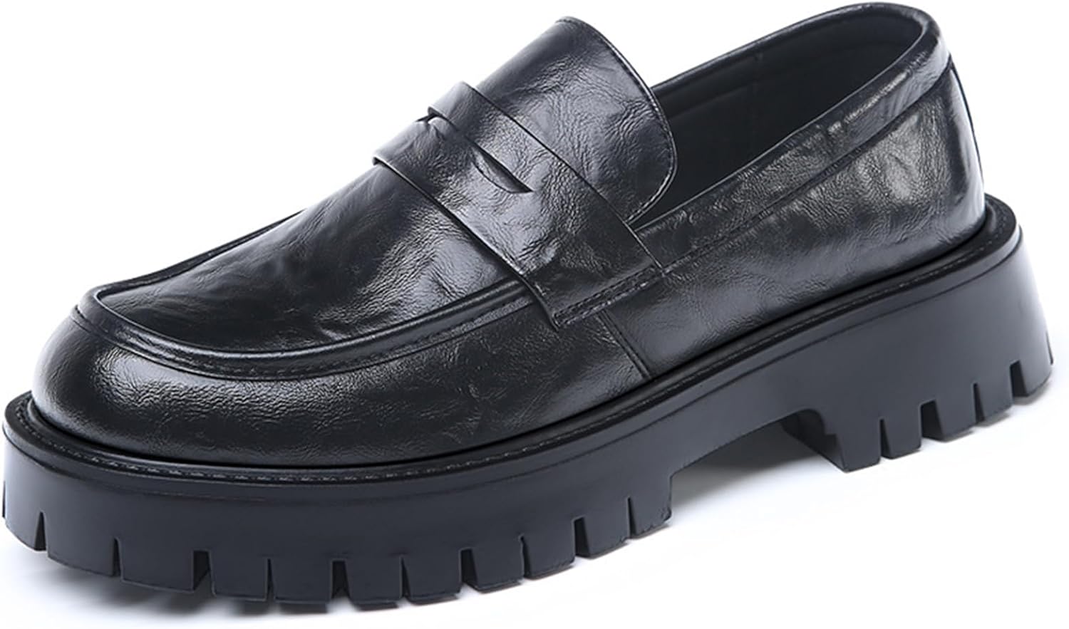

Мужские кожаные массивные лоферы на платформе с круглым носком, удобные слипоны для делового и повседневного стиля с противоскользящей подошвой, размеры 5-14 US Nekgnl, черный