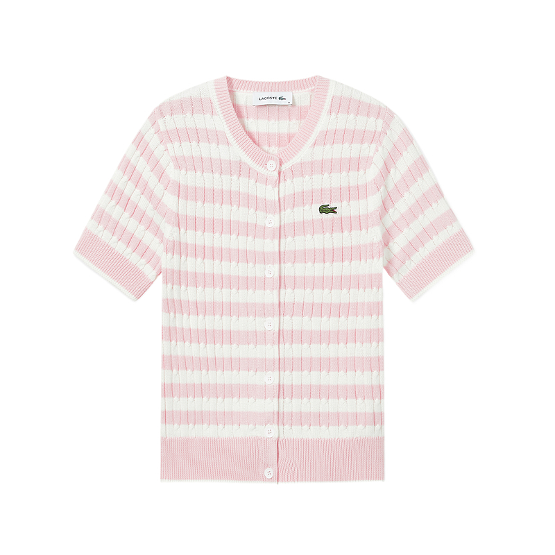 Блуза LACOSTE V-образный вырез, трикотажная, розовый