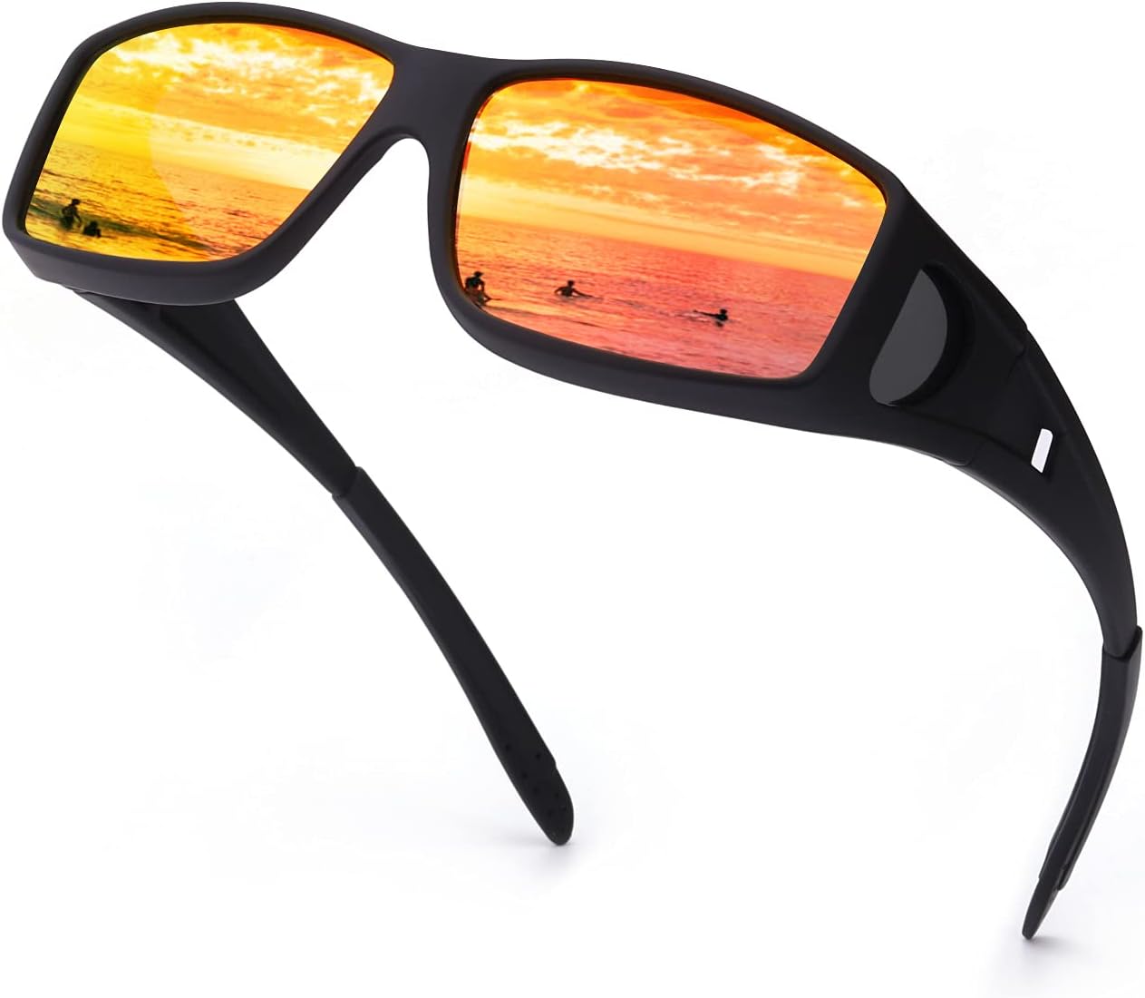 

Солнцезащитные очки IGnaef Fit Over Glasses для мужчин и женщин, поляризованные, обтекаемой формы, с защитой от УФ-излучения, A07 Matte Black Frame / Red Mirrored Polarized Lenses